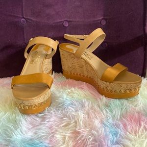Salvatore Ferragamo Tan Cork Platform Wedge Sandal